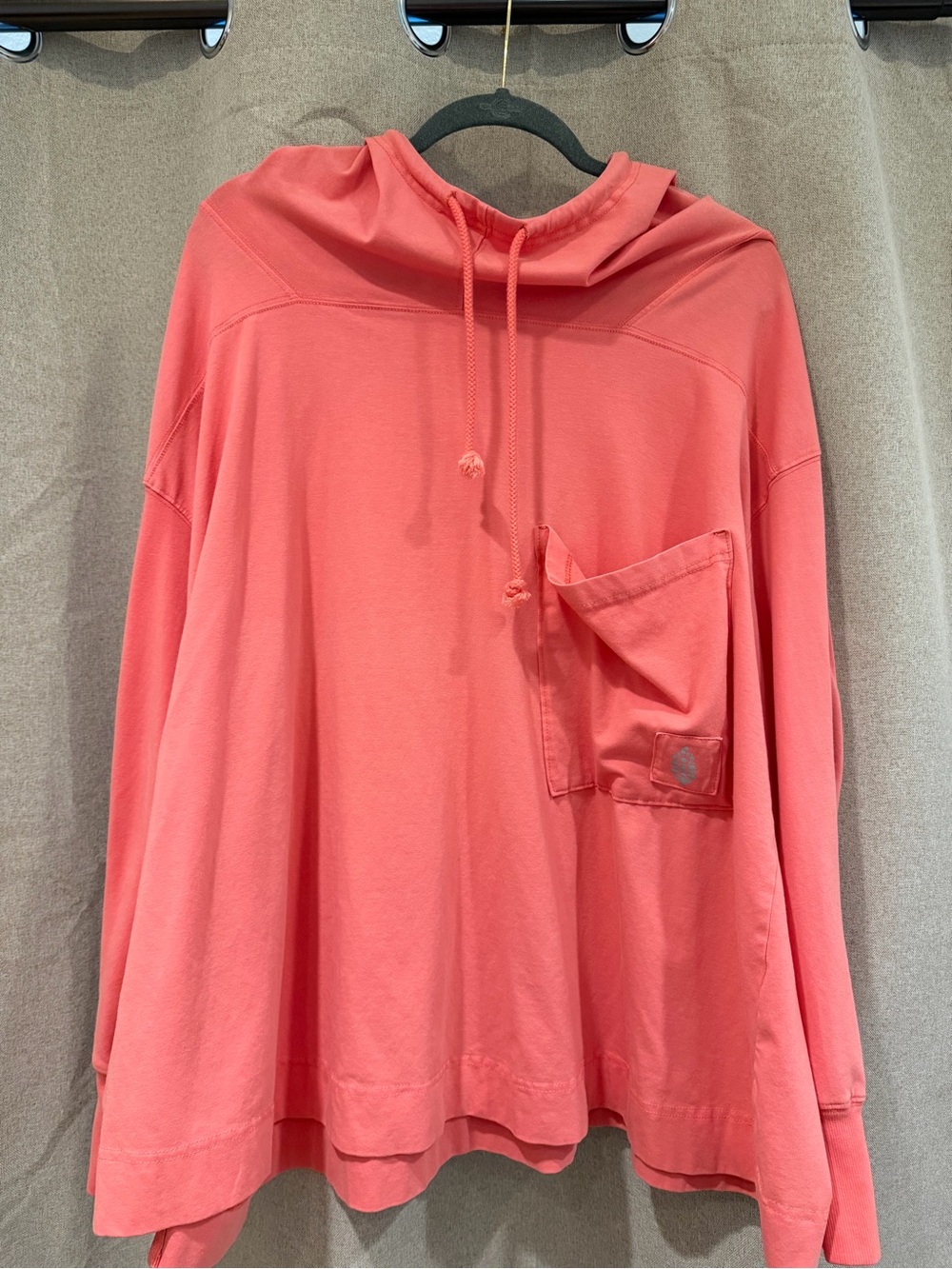 Free People Coral Pink Hooded Pullover with Chest Pocket